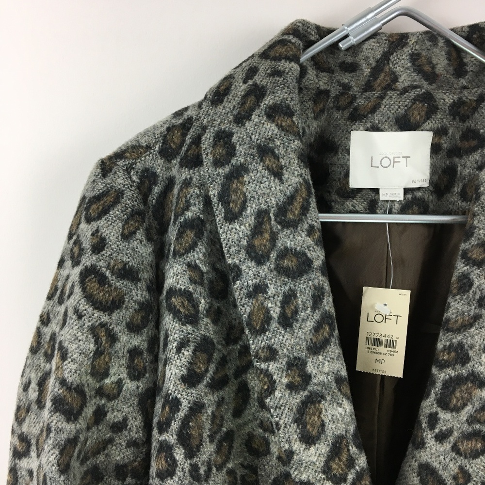 NWT Ann Taylor Loft Cheetah Print Button Blazer Jacket M Petite